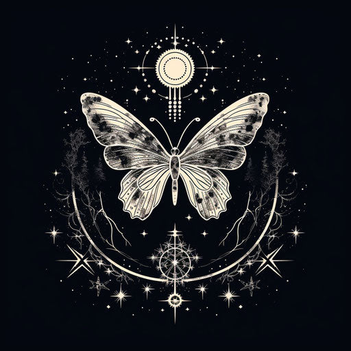 Butterfly Moon Stars Tattoo Scientific Illustration