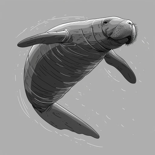 Manatee clipart with random flat background, monochrome palette