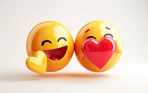 Two cute emojis holding a heart, clipart on white background