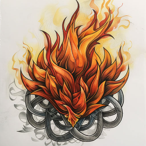 Flame tattoo on Celtic knotwork white background