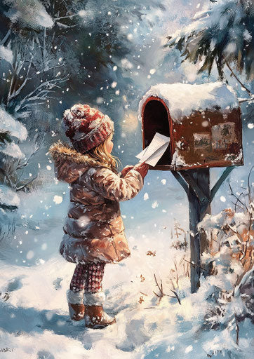 Young girl sending a letter in the mailbox