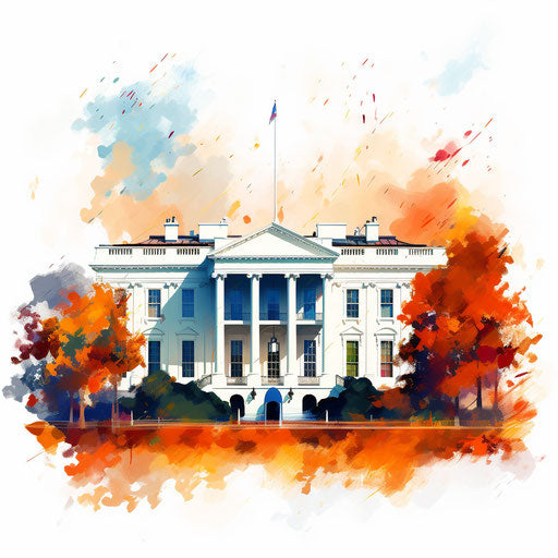 White house in Impressionistic Art style, on white background