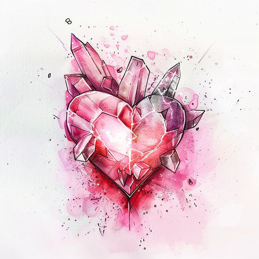 Romantic heart-shaped crystal tattoo sketch