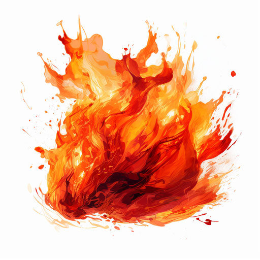 Fire illustration in the style of oil painting, on white background