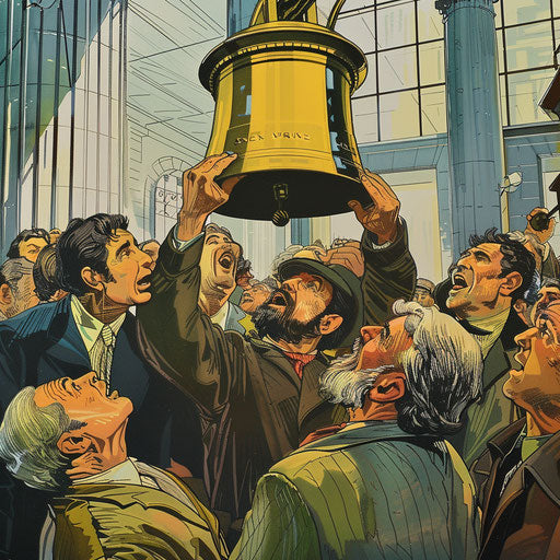 Stock exchange bell ringing excitement in finance illustration
