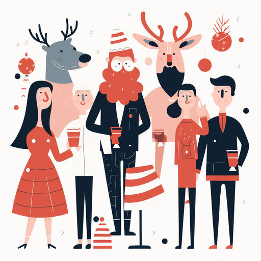 Minimalist-style Christmas party clipart, on white background