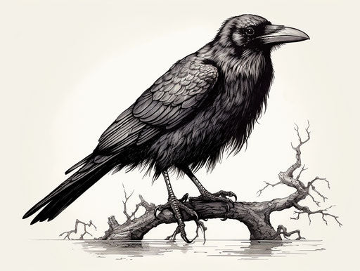 Vintage rabid raven, minimalist detailed illustrator, scientific
