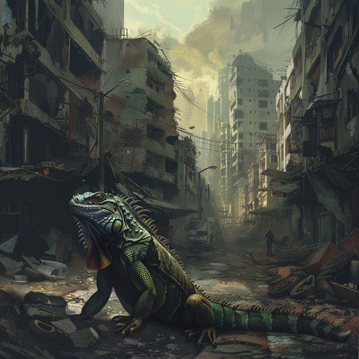 The lone survivor iguana in a city of ruins