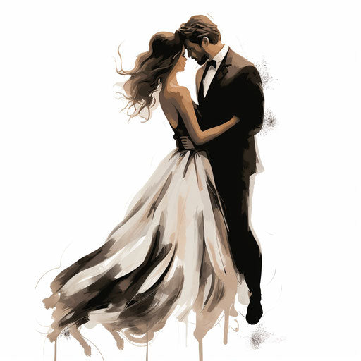 Wedding couple clipart in the style of Chiaroscuro Art, on white background