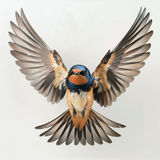 Barn swallow with wings spread wide
