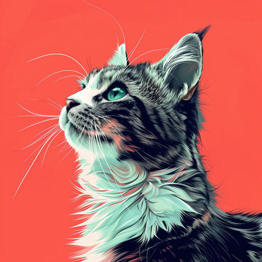 Adorable realistic cat clipart on vibrant coral backdrop