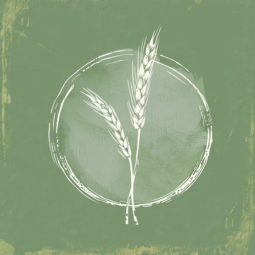 Farm-to-table bakery logo with a hand-drawn wheat stalk and a natural green background