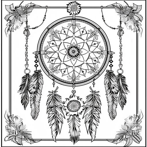 Dream catcher with tribal patterns, symbolic elements