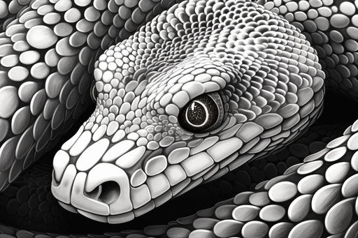Exotic snake in black and white, net art style