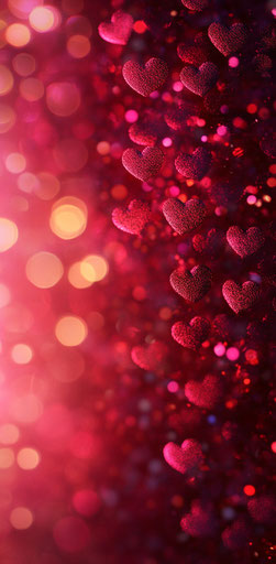 Pink background with numerous romantic hearts and lights