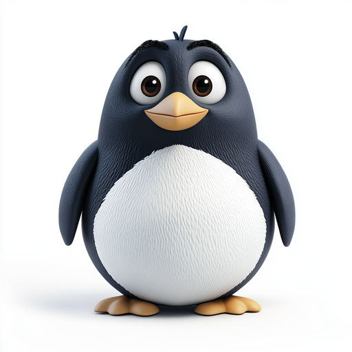Realistic 3D penguin on flat white background, isolated clipart