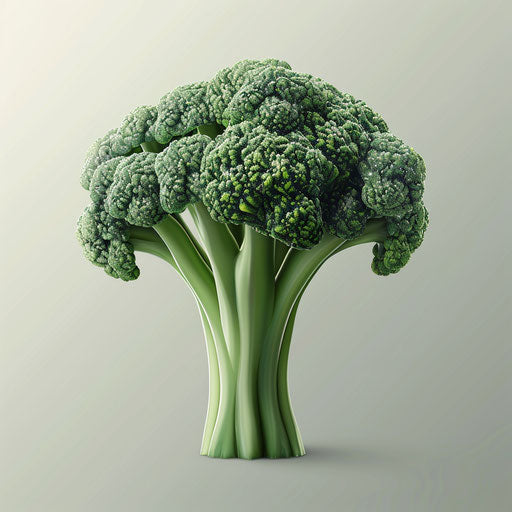 Broccoli illustration with a random flat background, metallic sheen and realistic textures