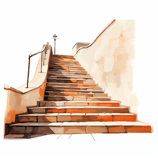 Stairs clipart in the style of Oil painting, on a white background