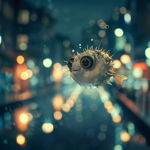 Puffer fish gliding effortlessly in the twilight zone
