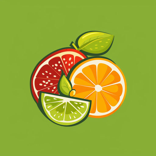 Healthy food logo with a fresh fruit design and a bright green background