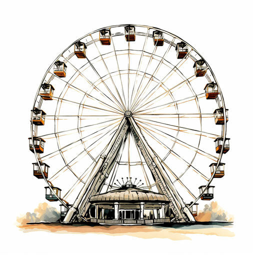 Ferris wheel drawing in Chiaroscuro Art style, on white background