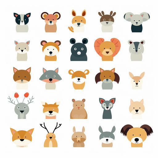 Minimalist style animals clipart, on white background