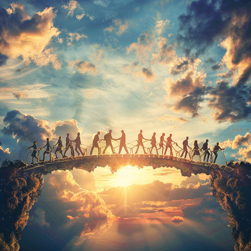 Creative depiction of a group forming a bridge