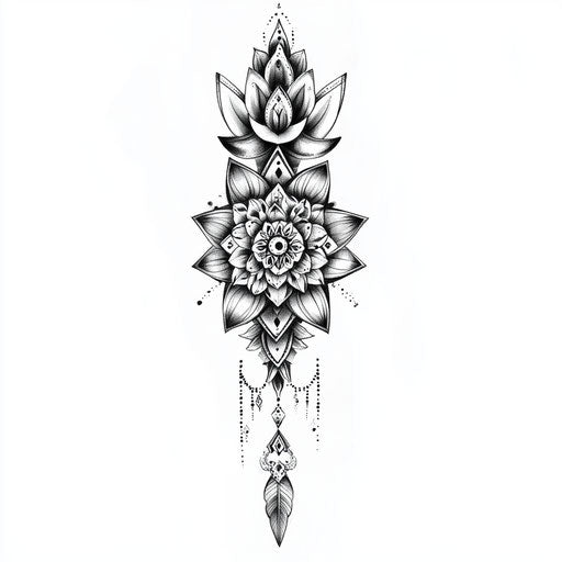 Geometric mandala tattoo sketch for female forearm