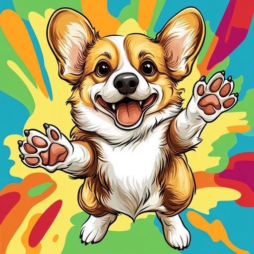 Humorous caricature of a corgi with human characteristics