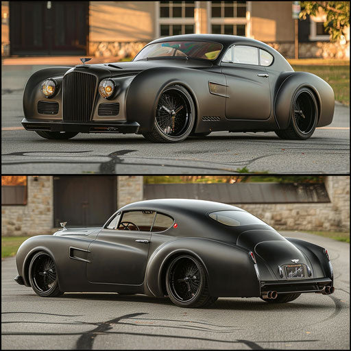 Modernized 1954 Bentley R Type Continental with matte black finish and aggressive sportscar styling