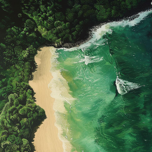 Aerial view of a sandy beach highlighting its pristine shoreline and lush greenery