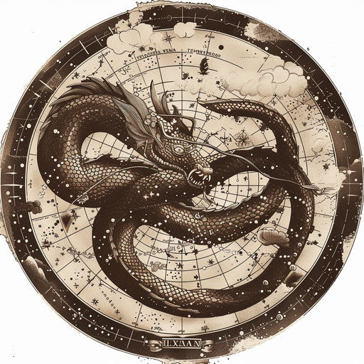 Vintage illustration of the Hydra constellation in sepia tones on white