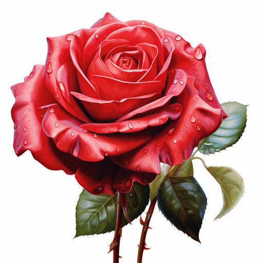 Red rose illustration in Oil painting style, on white background