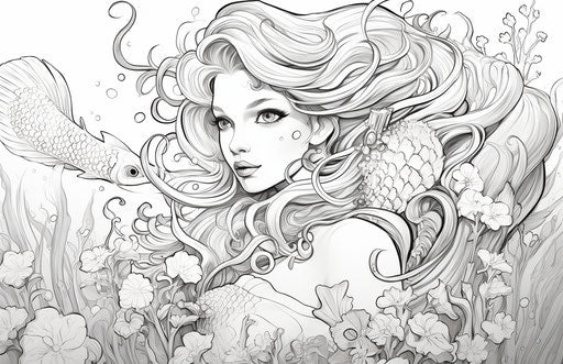 Mermaid under the sea coloring pages, captivating 17:11