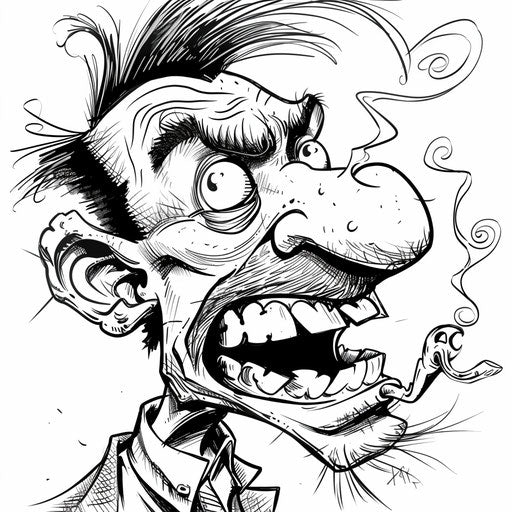 Comical caricatures with exaggerated features in the style of Andy Marlette Coloring book page