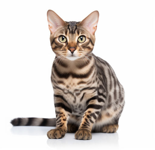 Bengal Cat on White Background, Dark Silver and Light Maroon Style, Delicate Markings