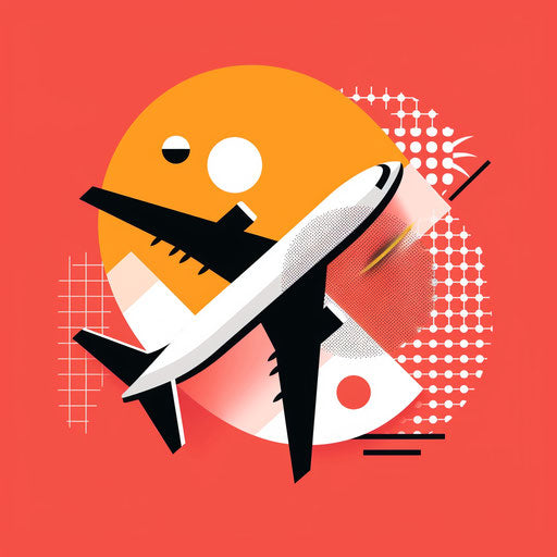 Contemporary travel logo with abstract elements on red background