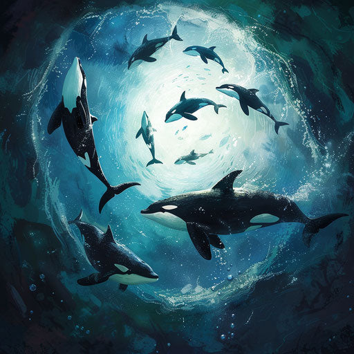 Killer whale pod surrounding ancient marine life time capsule