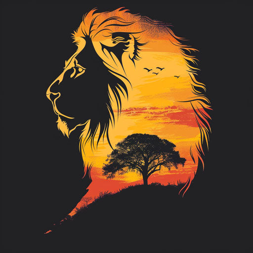 Silhouette of the Lion of Judah against a sunset