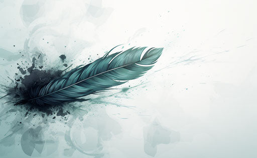 Eagle feather falling in air, light turquoise and dark gray tones