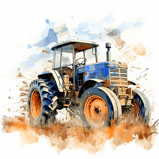Tractor clipart in the style of Impressionistic Art, on white background