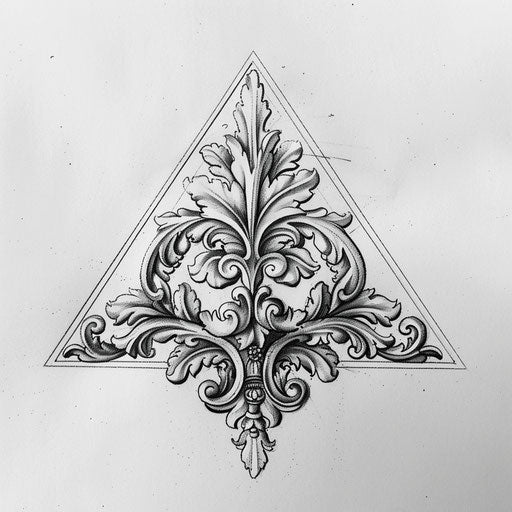 Ornamental triangle tattoo drawing with baroque elements