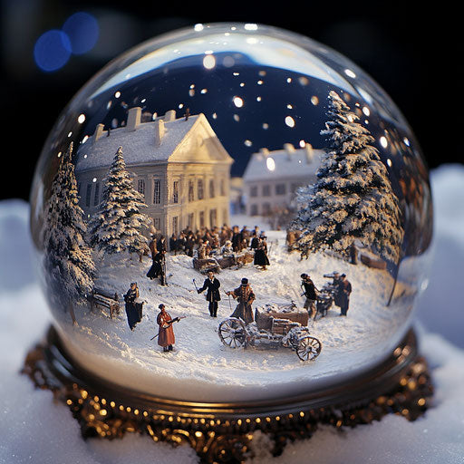 Historical scene reenacted in a snow globe
