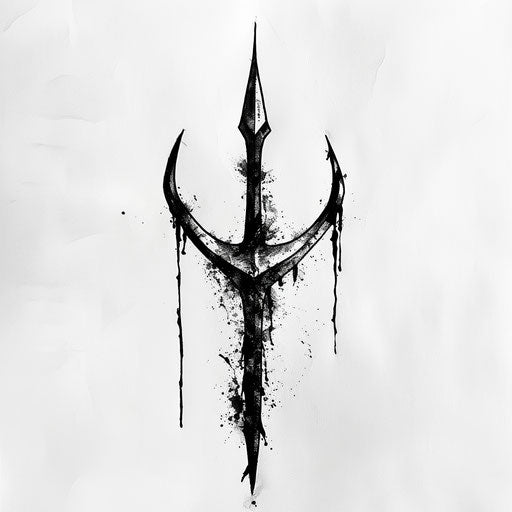 Minimalist trident tattoo design in black ink