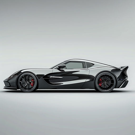 Realistic sports car clipart on flat slate grey background