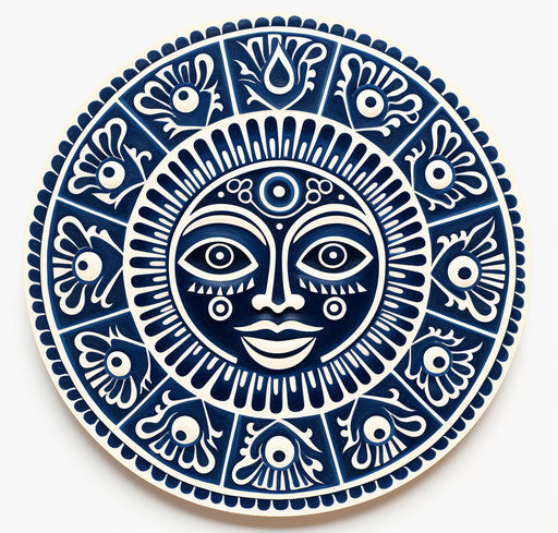 Stylized face in circle, classic tattoo style