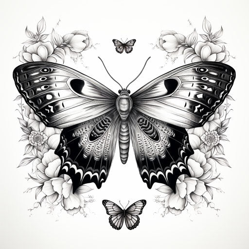 Black and white drawing of a moth, occultism inspired style