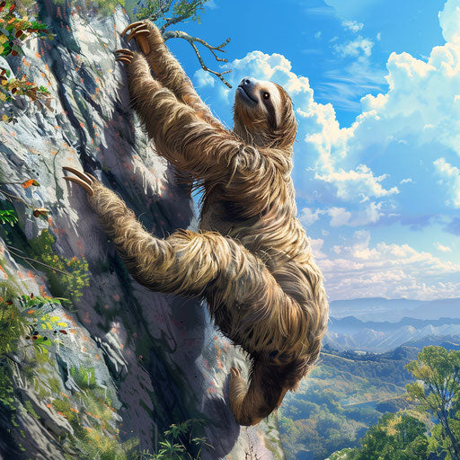 Giant sloth climbing in dynamic pose Will Burrard-Lucas style