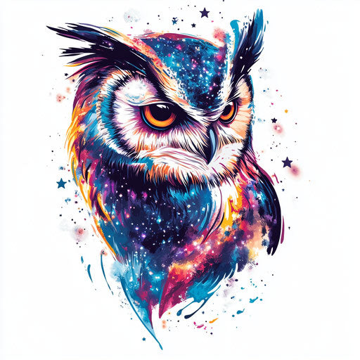 Galaxy-themed owl neck tattoo sketch