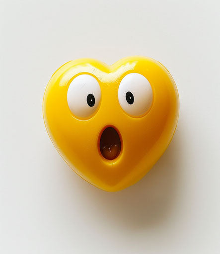 Surprised emoji face in yellow heart shape